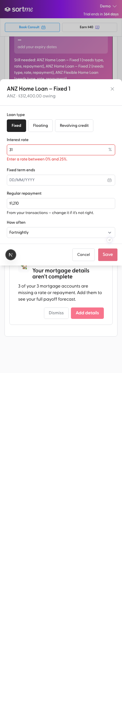 Enter a 31% rate (mobile)
