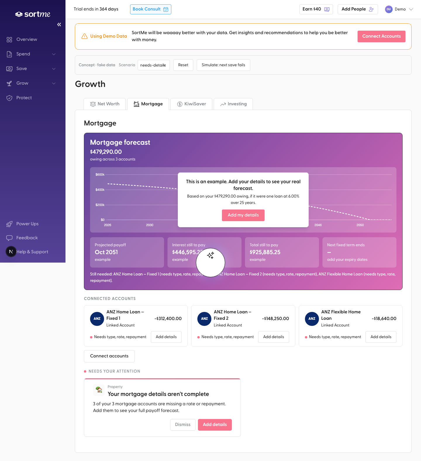 Open the tab with no loan terms yet (desktop)