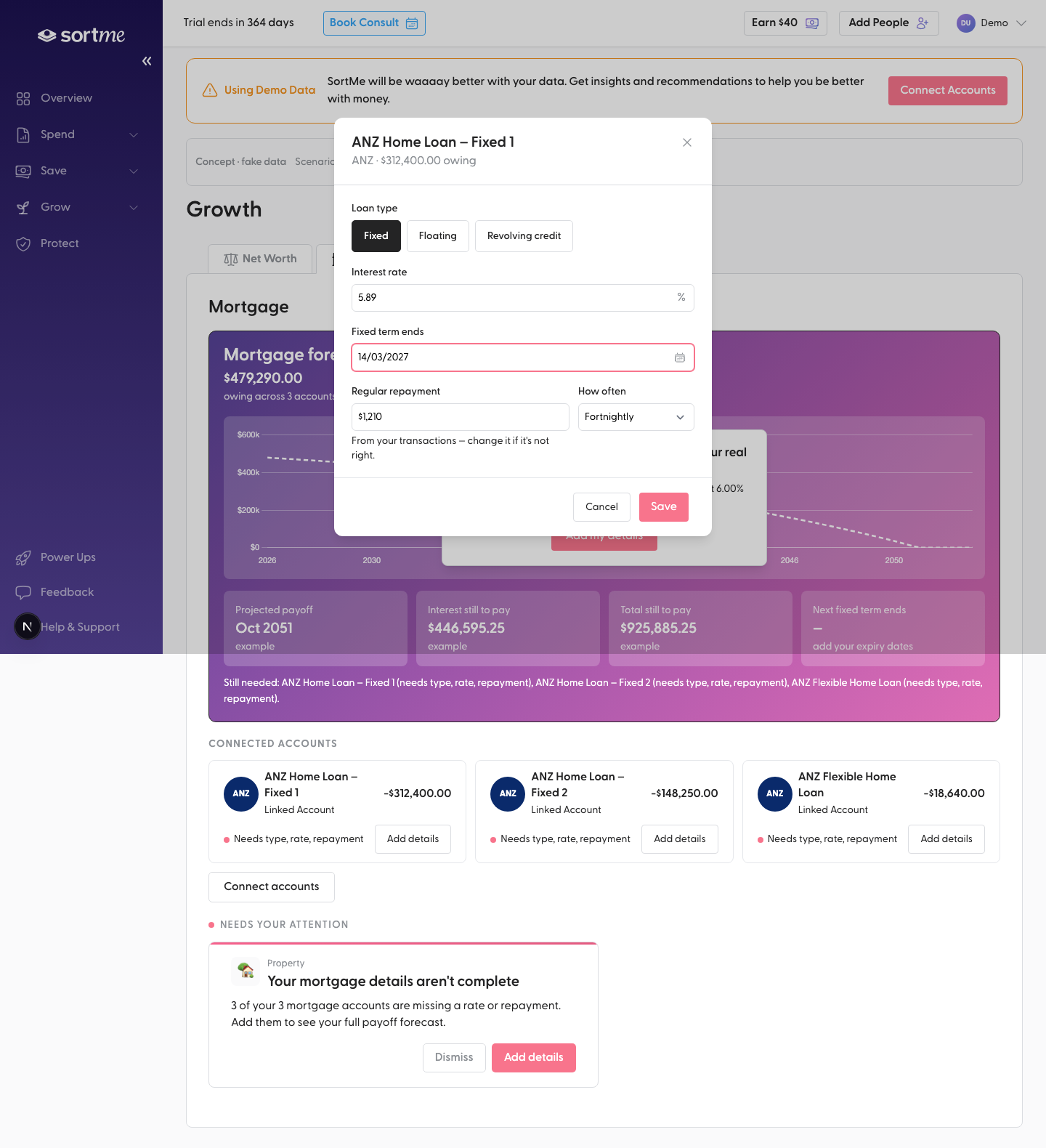 Choose Fixed and enter the rate and expiry (desktop)