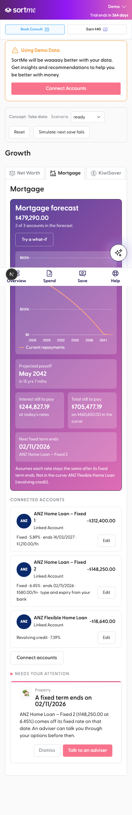 Open the tab with every account complete (mobile)